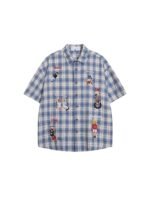 Unisex Vintage Plaid Graphic Shirt 💙 Cartoon Print Relaxed Fit Short Sleeve Button-Up | Y2K Streetwear Summer Top - Image 7