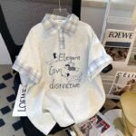 Unisex Korean Cartoon Polo T-Shirt 🐧 Plaid Collar Relaxed Fit Oversized Tee | Preppy Casual Summer Top - Image 6