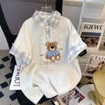 Unisex Korean Cartoon Polo T-Shirt 🐧 Plaid Collar Relaxed Fit Oversized Tee | Preppy Casual Summer Top - Image 8