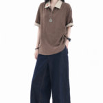 Unisex Japanese Linen Look Polo Shirt 🤎 Contrast Collar Embroidered Relaxed Fit Short Sleeve Tee | Vintage Casual Summer Top