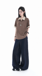 Unisex Japanese Linen Look Polo Shirt 🤎 Contrast Collar Embroidered Relaxed Fit Short Sleeve Tee | Vintage Casual Summer Top