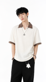 Unisex Japanese Linen Look Polo Shirt 🤎 Contrast Collar Embroidered Relaxed Fit Short Sleeve Tee | Vintage Casual Summer Top - Image 5