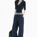 Unisex Korean Plaid Wide Leg Pants 💙 Relaxed Fit High Waist Casual Trousers | Vintage Streetwear