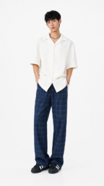 Unisex Korean Plaid Wide Leg Pants 💙 Relaxed Fit High Waist Casual Trousers | Vintage Streetwear - Image 2