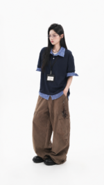 Unisex Korean Layered Polo Shirt 💙 Plaid Collar Relaxed Fit Short Sleeve Tee | Preppy Casual Summer Top - Image 2