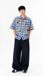 Unisex Vintage Plaid Graphic Shirt 💙 Cartoon Print Relaxed Fit Short Sleeve Button-Up | Y2K Streetwear Summer Top - Image 5