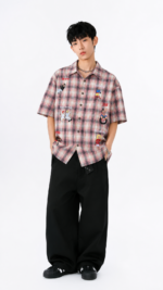 Unisex Vintage Plaid Graphic Shirt 💙 Cartoon Print Relaxed Fit Short Sleeve Button-Up | Y2K Streetwear Summer Top - Image 3