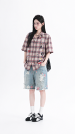 Unisex Y2K Distressed Denim Shorts 💙 Baggy Graphic Washed Jean Shorts | Vintage Streetwear Summer Bottoms