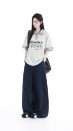 Unisex Korean Cartoon Polo T-Shirt 🐧 Plaid Collar Relaxed Fit Oversized Tee | Preppy Casual Summer Top - Image 2