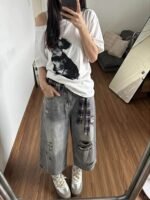 Unisex Y2K Distressed Baggy Jeans 🩶 Vintage Washed Wide Leg Denim Pants | Oversized Streetwear Casual Trousers - Image 4