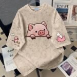 Unisex Y2K Pig Embroidered Tie-Dye T-Shirt 🩶 Cute Cartoon Oversized Tee | Korean Casual Summer Streetwear Top - Image 5