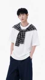 Unisex Korean Preppy Layered Scarf T-Shirt 🤍 Plaid Fake Two-Piece Oversized Tee | Casual Summer Streetwear Top - Image 3