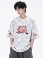 Unisex Y2K Pig Embroidered Tie-Dye T-Shirt 🩶 Cute Cartoon Oversized Tee | Korean Casual Summer Streetwear Top - Image 9