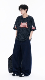 Unisex Y2K Pig Embroidered Tie-Dye T-Shirt 🩶 Cute Cartoon Oversized Tee | Korean Casual Summer Streetwear Top - Image 3