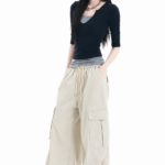 Unisex Wide Leg Cargo Pants 🤍 Relaxed Fit Drawstring Utility Trousers | Korean Casual Streetwear Bottoms