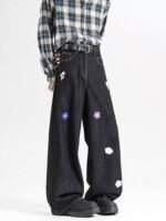 Unisex Floral Embroidered Wide Leg Jeans 🌸 High Waist Baggy Denim Pants | Korean Y2K Streetwear - Image 7