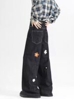Unisex Floral Embroidered Wide Leg Jeans 🌸 High Waist Baggy Denim Pants | Korean Y2K Streetwear - Image 6