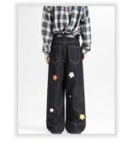 Unisex Floral Embroidered Wide Leg Jeans 🌸 High Waist Baggy Denim Pants | Korean Y2K Streetwear - Image 5