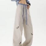 Unisex Puppy Embroidered Wide Leg Pants 🐶 High Waist Baggy Casual Trousers | Korean Streetwear - Image 7