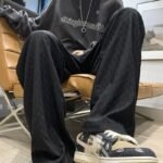 Unisex Textured Wide Leg Pants 🤍 High Waist Loose Casual Trousers | Korean Minimalist Streetwear - Image 8