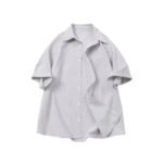 Unisex Blue & White Fine-Stripe Short-Sleeve Shirt 💙 Korean-Style Loose-Fit Button-Up | Lightweight, Versatile Casual Summer Top - Image 7