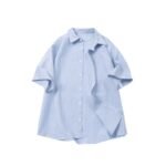 Unisex Blue & White Fine-Stripe Short-Sleeve Shirt 💙 Korean-Style Loose-Fit Button-Up | Lightweight, Versatile Casual Summer Top - Image 6
