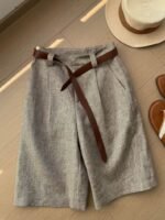 Unisex High-Waisted Tailored Bermuda Shorts (Linen-Blend) 🤎 Relaxed French-Style Shorts | Minimalist Casual & Workwear Shorts - Image 6