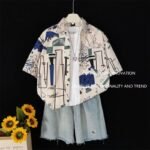 Unisex Y2K Graphic Shirt Set 🖤 Oversized Printed Shirt & Denim Shorts | Harajuku Streetwear Summer Outfit - Image 5