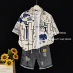 Unisex Y2K Graphic Shirt Set 🖤 Oversized Printed Shirt & Denim Shorts | Harajuku Streetwear Summer Outfit - Image 4