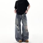 Unisex Y2K Distressed Baggy Jeans 🖤 Vintage Washed Wide Leg Denim | Streetwear Oversized Pants - Image 5