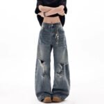 Unisex Y2K Distressed Baggy Jeans 🖤 Vintage Washed Wide Leg Denim | Streetwear Oversized Pants - Image 3