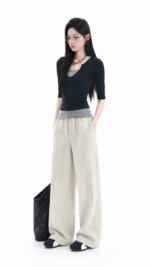 Unisex Korean Wide Leg Lounge Pants 🤍 Relaxed Drawstring Casual Trousers | Lightweight Summer Minimalist Bottoms