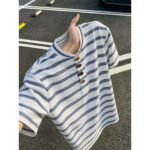 Unisex Striped Henley T-Shirt ⚓ Korean Casual Tee | Minimal Summer Everyday Top - Image 8