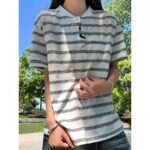 Unisex Striped Henley T-Shirt ⚓ Korean Casual Tee | Minimal Summer Everyday Top - Image 6