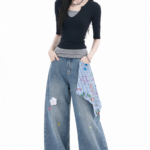 Unisex Cartoon Patch Baggy Jeans ⭐ Oversized Wide Leg Denim Pants | Y2K Cute Streetwear