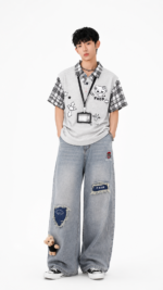 Unisex Y2K Plaid Polo Tee 🧸 Oversized Cartoon Streetwear | Harajuku Casual Top - Image 4
