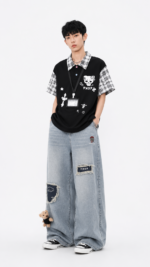 Unisex Y2K Plaid Polo Tee 🧸 Oversized Cartoon Streetwear | Harajuku Casual Top - Image 5