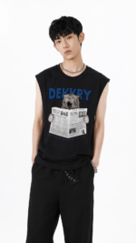 Unisex Quirky Cat-Print Sleeveless T-Shirt | American Street-Style Loose Top   Unisex Vintage Graphic Tank Top | Trendy Oversized Sleeveless T-Shirt - Image 3