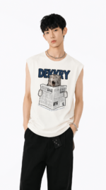 Unisex Quirky Cat-Print Sleeveless T-Shirt | American Street-Style Loose Top   Unisex Vintage Graphic Tank Top | Trendy Oversized Sleeveless T-Shirt - Image 4