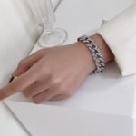 Silver Iced Out Cuban Chain Bracelet Unisex Hip Hop Jewelry - Image 4