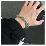 Blue Crystal Silver Woven Bracelet Unisex Trendy Jewelry - Image 4