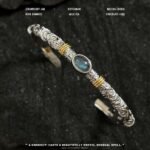 Blue Green Stone Vintage Engraved Cuff Bracelet Unisex - Image 3