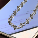 Futuristic Silver Choker Necklace Unisex Couple Style - Image 3