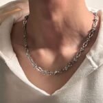 Futuristic Silver Choker Necklace Unisex Couple Style - Image 2