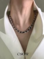Black Silver Woven Chain Necklace Unisex Punk Jewelry - Image 3