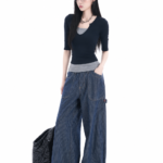 Retro Striped Wide-Leg Jeans 💙 Loose-Fit Straight-Leg Utility Trousers | Korean-Style "City Boy" Unisex Fit复古条纹阔腿牛仔裤 💙 宽松工装直筒长裤｜韩系City Boy男女同款