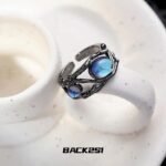 Black Silver Cat Eye Ring Unisex Dark Fashion Style - Image 3